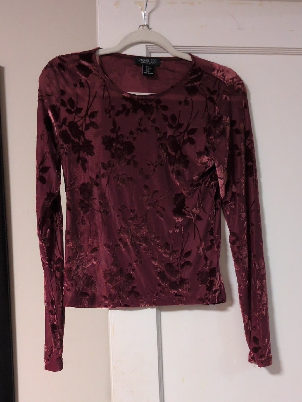 Rachel Zoe Long-Sleeve Velvet Burnout Top - Wine